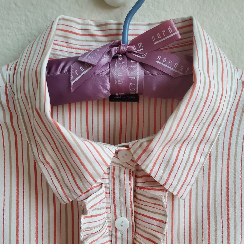 Saks 5th Avenue Long Sleeve Ruffled Button Down Shirt, Size 10, Pinkish